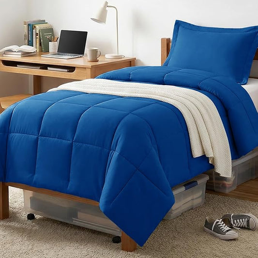CozyLux Twin/Twin XL Comforter Set Classic Blue - 270GSM Box Stitched Bedding Set for College Dorm & Back to School, Lightweight All Season for Teen Boys, Girls, 2 Pcs with Comforter and Pillow Sham