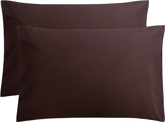 FLXXIE Pillow Cases Queen, Soft Microfiber Pillow Covers with Envelope Closure, Wrinkle Resistant Pillowcases, 2 Piece Set, Dark Brown