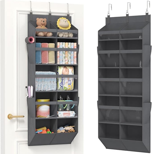 Lifewit 1 Pack Over the Door Organizer, 10 Section Clear Window Hanging Storage with 4 Side Pockets, Sturdy Anti Tilt 40 lbs Load Behind Door for Closet, Bedroom, Bathroom, Nursery, Dorm, Gray