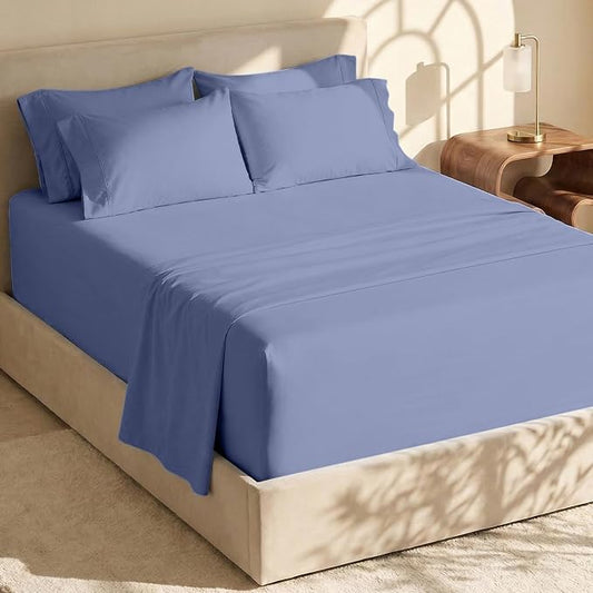 Hearth & Harbor Extra Deep Pocket Sheets - Fits Mattress 18-24 Inches Deep - Extra Deep Pocket Split King Size Sets - 7 Piece Split King Size - Steel Blue