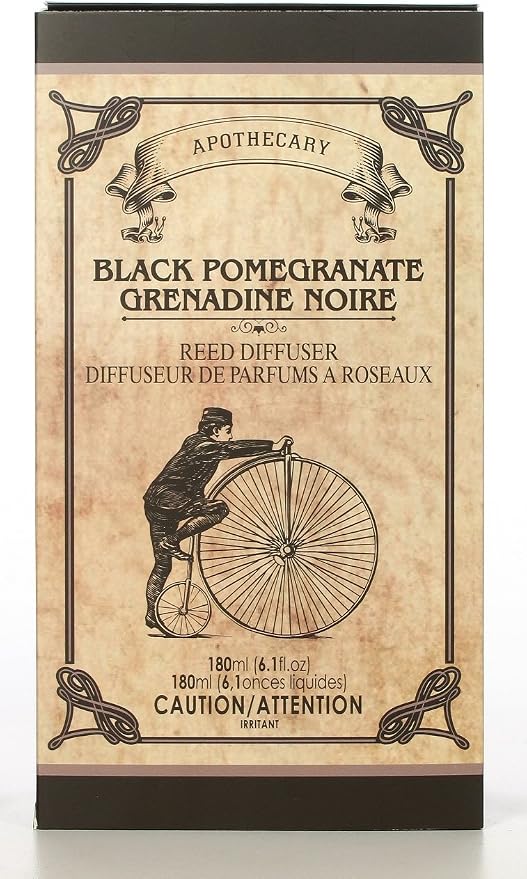 Hosley Reed Diffuser Set, 6.1 oz Apothecary Black Pomegranate Glass Scented Diffuser with Sticks Home Fragrance Reed Diffuser for Bathroom Shelf Décor, Home Décor, Office & Spa