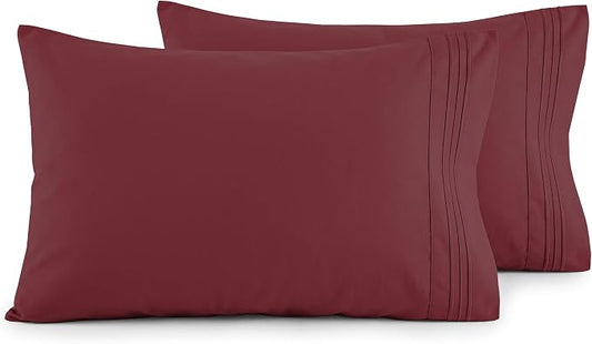 Elegant Comfort Luxury Ultra-Soft 2-Piece Pillowcase Set - 1500 Premium Hotel Quality Microfiber Double Brushed - Wrinkle Resistant, King Size, Burgundy