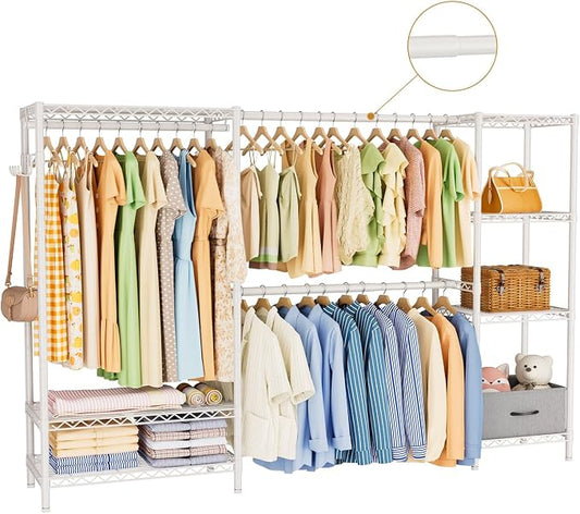 Golpart Coat Rack Clothes Wardrobe：Closet Organizer and Storage Clothing Garment Rack with Shelves Heavy Duty for Hanging Clothes Portable Adjustable White 15.8" Dx(70-88.5)" Wx76.5 H