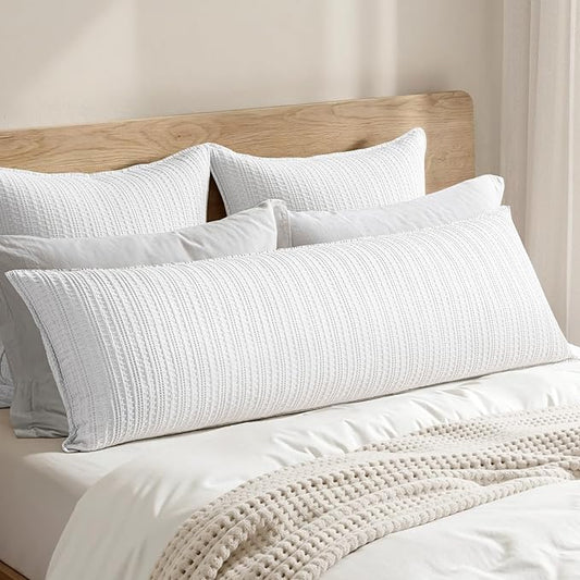 100% Cotton Waffle Weave Body Pillowcase, 1 Pack 20x54 Decorative Body Pillow Cover for Bed Couch Sofa, Neutral Long Cushion Sham Modern Farmhouse Home Decor, White
