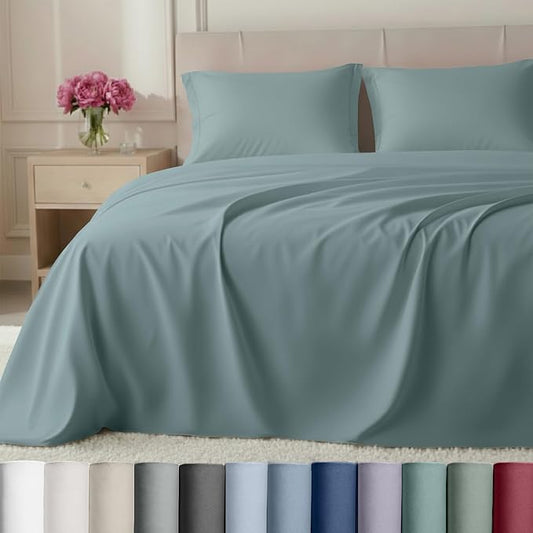 California Design Den Luxury King Size Sheets Set - Buttery Soft 800 Thread Count 100% Cotton Sateen, Durable Bed Sheets Set - Soft Celadon
