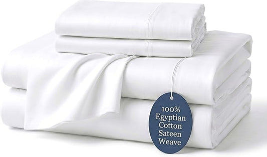100% Egyptian Cotton Sheets Full Size 1000 Thread Count Luxury Hotel Quality Soft and Smooth White Full Bed Sheet Set 16" Deep Pocket Sateen Weave Extra Long Staple Cotton Bedding - 4 Piece