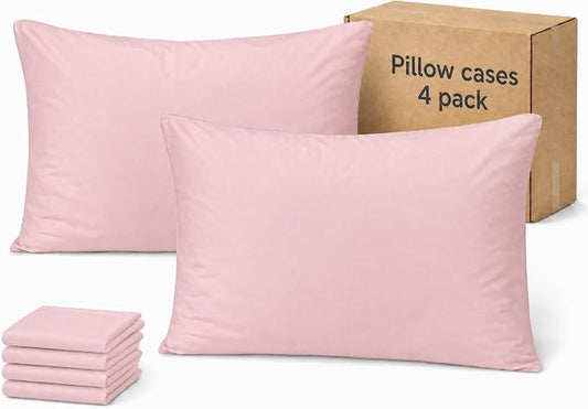 ZPECC Pillow Cases Queen Size Set of 4, 20x30 Envelope Closure Pillowcases, Soft Plain Brushed Microfiber Covers Hypoallergenic Breathable, Pink