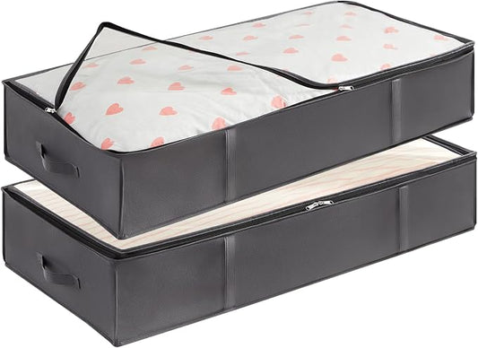 Lifewit 95L 2 Pack Under Bed Storage Containers, Large Capacity Blanket Storage Bags with Reinforced Handle, Organization and Storage for Comforters, Sheets, Clothes, Bedroom, College Dorm, Grey