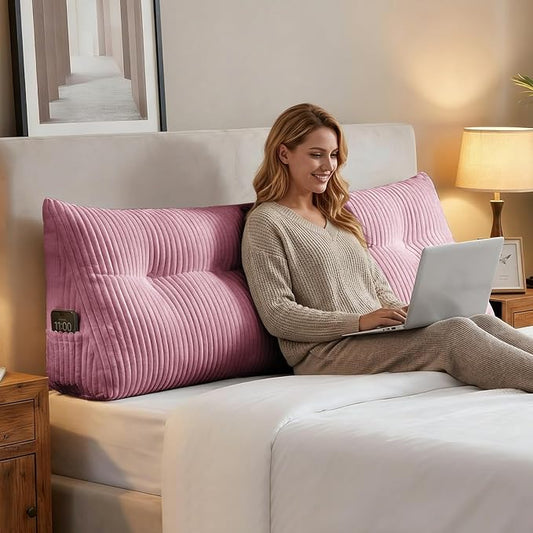 Deodar Headboard Pillow King, Wedge Pillows Headboard Triangle Reading Back Pillow with Removable Cover for Dorm Gaming Sleeping TV, Pink