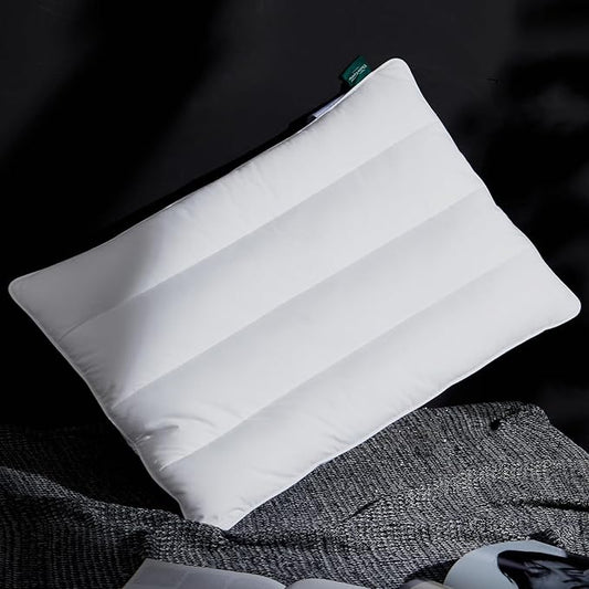 Three Geese Luxury Natural Flat Thin Goose Feather Down Pillows Standard Size, 2.5" Height, 100% Organic Cotton Cover, Medium Firm Hotel Collection Ultra Slim Thin Bed Pillows, Machine Washable