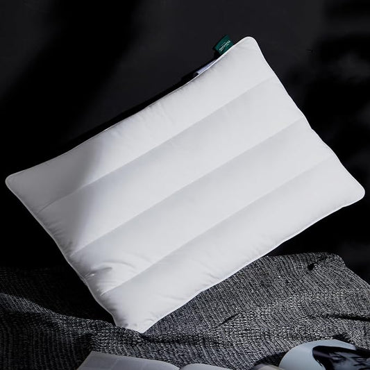 Three Geese Luxury Natural Flat Thin Goose Feather Down Pillows Queen Size, 2.5" Height, 100% Organic Cotton Cover, Medium Firm Hotel Collection Ultra Slim Thin Bed Pillows, Machine Washable