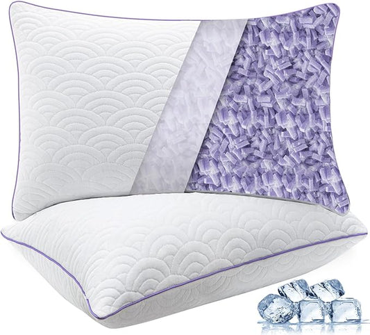 MOLCLCUY Memory Foam Pillows Standard Size Set of 2 Adjustable Cool Pillow for Side Back Stomach Sleepers Luxury with Washable Cover