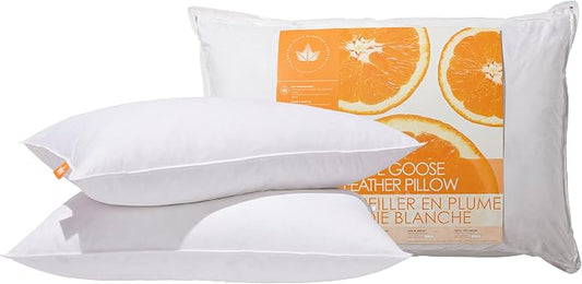 Canadian Down & Feather Co. – 2 Pack Soft Support White Goose Feather Pillow Standard Size – 255 TC Shell 100% Cotton – Filled in Canada