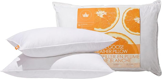 Canadian Down & Feather Co. – 2 Pack Firm Support White Goose Feather Pillow – 255 TC Shell 100% Cotton King Size – Filled in Canada