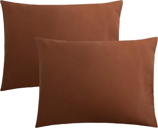 FLXXIE Pillow Cases Standard Size, Soft Microfiber Pillow Covers with Envelope Closure, Wrinkle, Stain Resistant Pillowcases, 2 Piece Set, 20x26, Brown