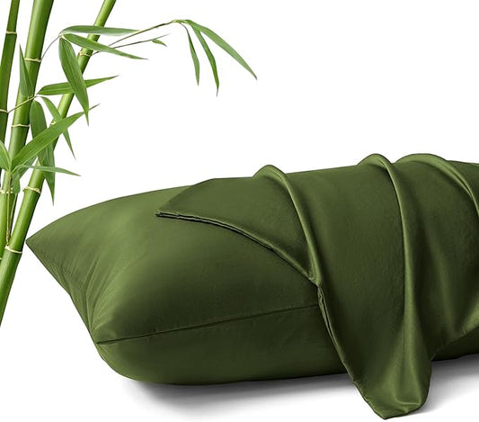 MR&HM Queen Pillow Cases Set of 2, Cooling Pillow Case for Hot Sleepers 20"x30", Breathable & Moisture Wicking, Soft Envelope Pillowcases, Rayon Derived from Bamboo & Polyester Blend (Olive Green)