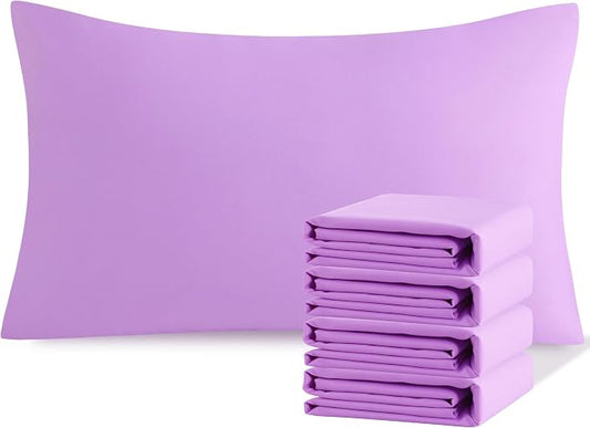 NTBAY Queen Pillowcase Set - 4 Pack Brushed Microfiber 20x30 Pillowcases - Soft, Wrinkle-Free, Fade-Resistant, Stain-Resistant, Light Purple Pillowcases with Envelope Closure - 20x30 Inches