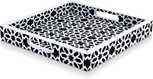 Handicrafts Home 12"x12" Ottoman Tray with Handles, Shiraz Pattern Square Serving Tray for Centerpiece, Resin Inlay Coffee Table Tray, Vanity, Breakfast, Home Décor