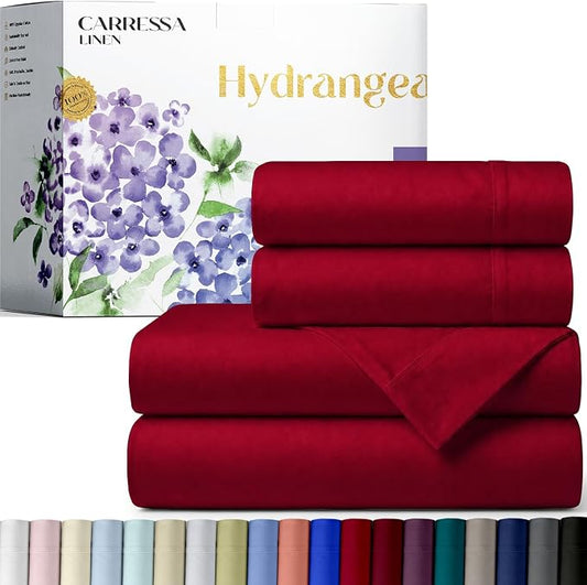 Carressa Linen California King Egyptian Cotton Sheet Sets - 600 Series Hydrangeas Collection Cal King Cotton Sheet Set (4 PC, Red),16" Deep Pocket Sateen Weave Luxury Hotel Bed Sheets