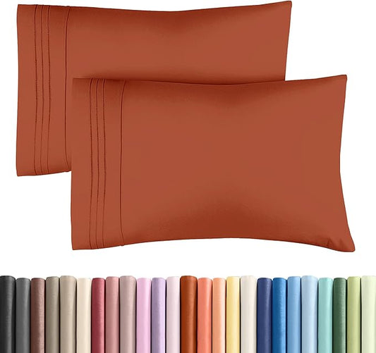 Standard Pillow Cases Set of 2 - Soft Hotel Quality Pillowcase Covers - Comfy & Wrinkle Free - Stain and Fade Resistant - Machine Washable Pillow Protectors - 2 Piece Set - Standard Size Terracotta