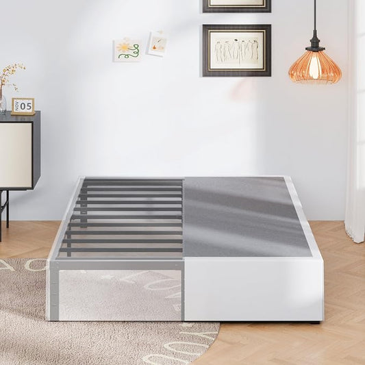 Upcanso 16 Inch Cal King Bed Frame with White Skirt Cover, Metal California King Bed Frames with Storage, No Box Spring Needed, Heavy Duty, Easy Assembly, Noise Free, Mattress Foundation