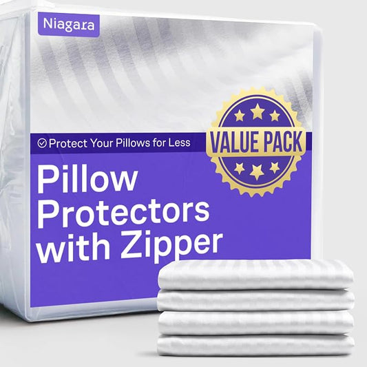 Ultra Soft Pillow Protectors with Zipper Standard Size - Set of 12 Breathable Pillow Covers - 100% Protection Against Stains, Dust & Dirt - Machine Washable (Dark White)
