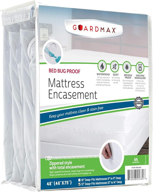 Guardmax RV Mattress Encasement with Zipper, Waterproof, Bed Bug Proof, and Dust Mite Proof Mattress Protector for RV Size Bed up to 13" Deep, Zippered All Around Jersey Knitted Mattress Cover