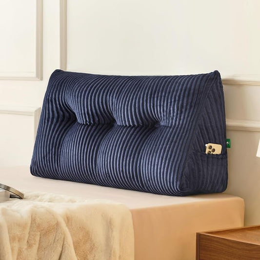 Z-hom Large Headboard Pillow Twin, NO ROLL Pillow, Wedge Pillow Headboard for Sitting Up in Bed, Backrest Support Triangular Cushion for Reading, Gap Pillow w/Removable Washable Cover,Blue