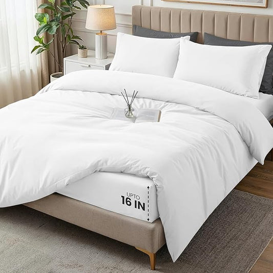 Utopia Bedding Duvet Cover Twin with Fitted Sheet (39x75) - 2 Pillow Case (20x30)- All Season Luxury Bed in a Bag with Zippered Duvet Cover - No Comforter (White)