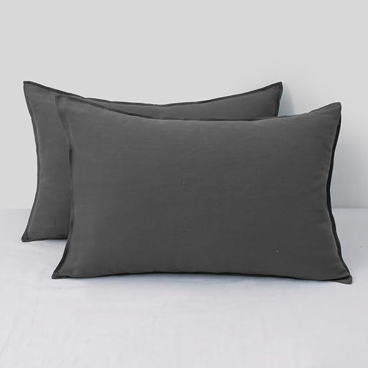 CHUFFED Linen Pillow Cases 2 Pack 100% Linen Queen Pillowcases, Breathable and Cooling Washed Pillow Shams with Zipper Closure, 20x30 Inches,Dark Grey