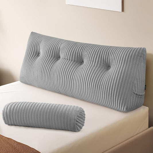 Z-hom Large Wedge Pillow Headboard, Full Triangular Headboard Pillow, Reading Pillow Bed with a Roll Pillow for Bed Sitting Up Sleeping, Backrest Cushion Headboard Gap Pillow for Back, Light Gray
