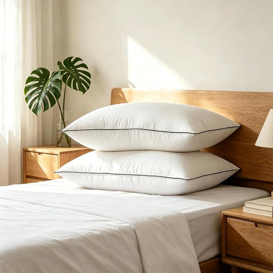 Premium Down Pillows Standard Size Set of 2 - Fluffy and Supportive Down Bed Pillows for Sleeping, Luxury Hotel Collection Quality Gusseted Pillow for Side Back Stomach Sleepers