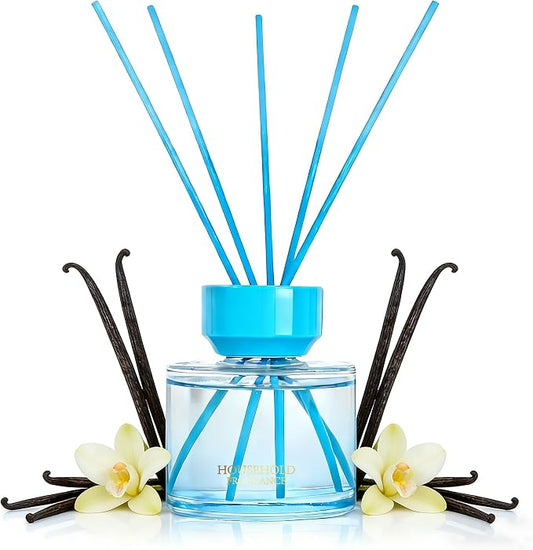 Reed Diffuser Set - 3.38 fl oz (100ml) Vanilla Oil Diffusers | 5 Premium Reed Sticks | Home Fragrance Oil for Bathroom, Bedroom & Living Room | Aromatherapy Diffuser | Shelf Decor
