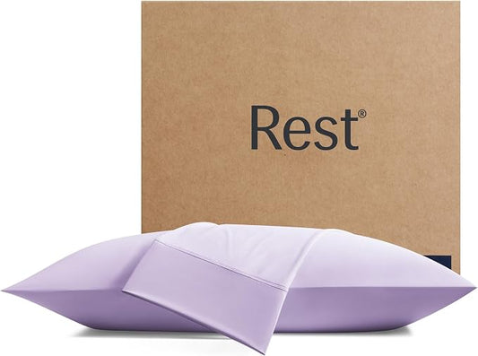 REST® Evercool®+ Cooling Pillowcases Standard - 2 Pillowcase for Sensitive Skin, Silver Infused Fabric for Hygienic Sleep, Silky Smooth for Curly Hair, High Elastic for Snug Fit (19x29 inches)