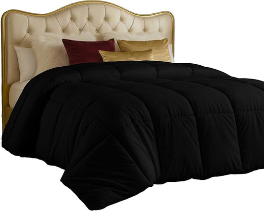 Utopia Bedding Comforters Queen Size, All Season Duvet Insert, Down Alternative Box Stitched Bed Comforter with Corner Tabs, Machine Washable (Black)