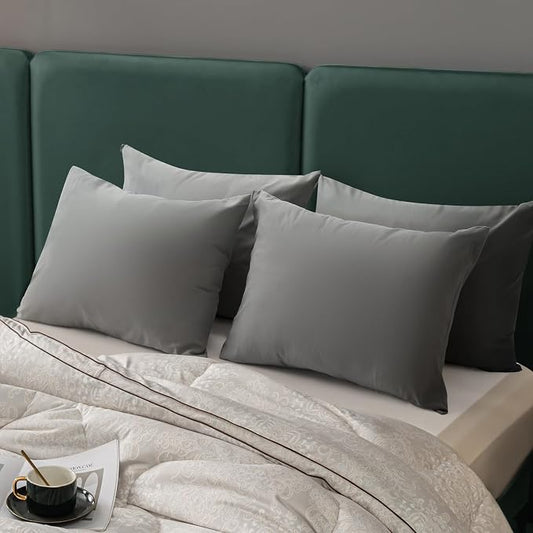 BEITE 4 Pack Pillow Case Protectors Queen-LightGray 20×30 Inches with Smooth Zipper Design -Comfortable and Skin-Friendly Pillowcase