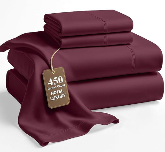 LANE LINEN Cal King Sheet Set - 450 Thread Count Premium Sateen Weave for Silky Feel On Skin - Cozy Sheets for Deep Sleep - Securely Fits Mattresses Upto 15'' Deep - Oeko Tex Certified - Windsor Wine