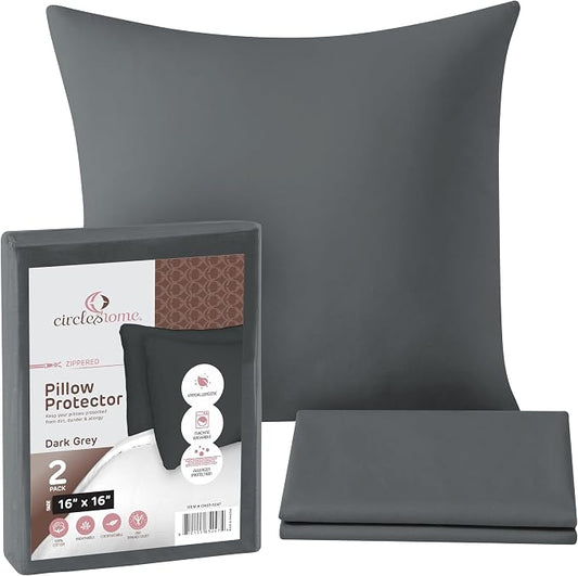 CIRCLESHOME Throw Pillow Protectors - 100% Cotton Breathable Pillowcases - 16 X 16 Square Pillowcases - Protects Pillows from Dirt, Dust and Debris (Square Pillow - 4 Pack- 16x16)
