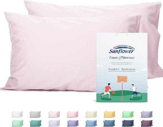 Sunflower King Pillowcases Set of 2, 100% Cotton King Pillow Cases 2, 20×40 inches Light Pink, Soft and Breathable