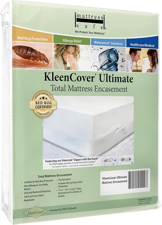 Mattress Safe® KleenCover® Ultimate Mattress Encasement- Queen, Fits 60x80 and 9-15"(D), Waterproof, Hypoallergenic, Certified Bed Bug Protection, Breathable, Protective Barrier from Stains