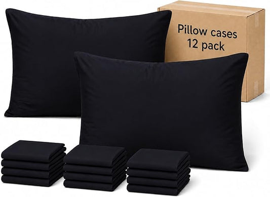 ZPECC Pillow Cases Standard Size Set of 12, 20x26 Envelope Closure Pillowcases, Soft Plain Brushed Microfiber Covers Hypoallergenic Breathable, Black
