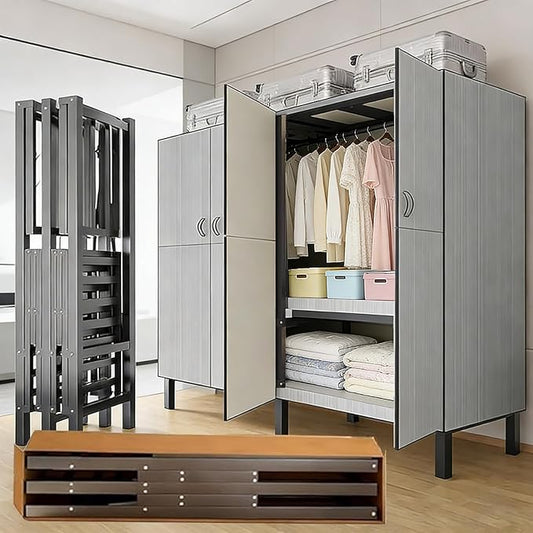 Freestanding Heavy Duty Wardrobe Closet with Magnetic Door, Portable Metal Closets, Foldable Wardrobecloset Organizers and Storage, for Bedrooms, Apartments, and Tenant (Gray, 70.1in)