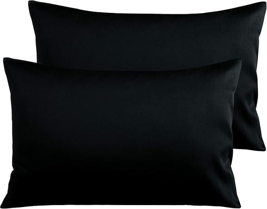 NTBAY Egyptian Cotton Queen Pillowcases - Set of 2, 500 Thread Count Cotton Pillowcases - Soft and Breathable Envelope Closure Pillow Cases - 20x30 Pillow Covers for Bed, Black