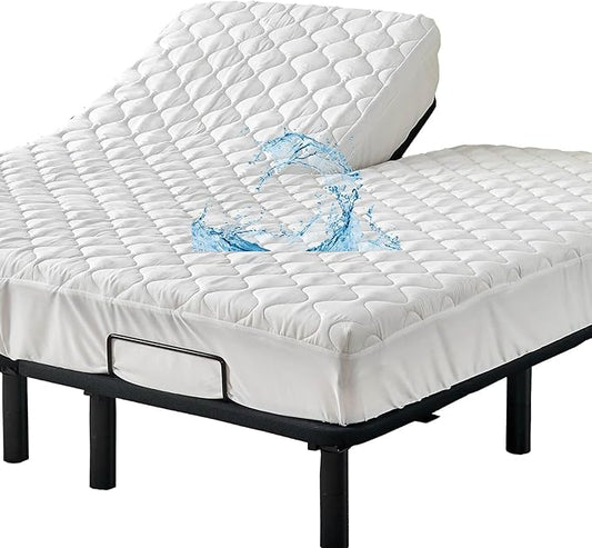 Kingnex Waterproof Quilted Split Top King Mattress Protector Pad for Adjustable Bed with Upper Flex 28-30 from Head Soft Padded Topper Noiseless Fitted Cover