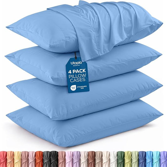 Utopia Bedding Queen Pillowcases - 4 Pack - Envelope Closure - Soft Brushed Microfiber Fabric - Shrinkage and Fade Resistant Pillow Covers Queen Size 20 X 30 Inches (Queen, Dutch Blue)