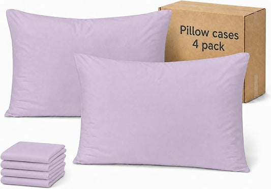 ZPECC Pillow Cases Queen Size Set of 4, 20x30 Envelope Closure Pillowcases, Soft Plain Brushed Microfiber Covers Hypoallergenic Breathable, Lavender