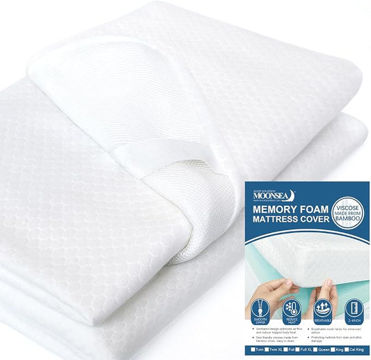 Mattress Topper Cover Only for Queen Size Foam Latex, 3-4 Inch Zippered Viscose Made from Bamboo, Removable Queen Size Encasement with Straps