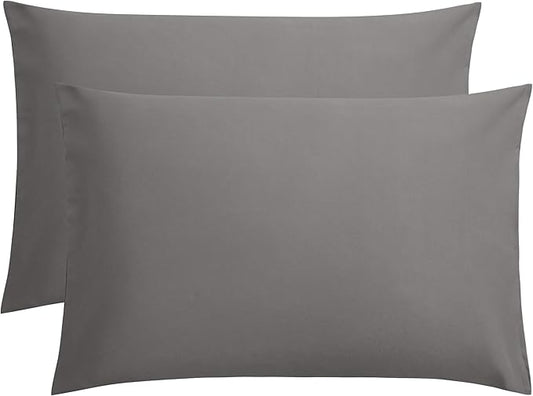 FLXXIE Pillow Cases Queen, Soft Microfiber Pillow Covers with Envelope Closure, Wrinkle Resistant Pillowcases, 2 Piece Set, 20x30, Dark Grey