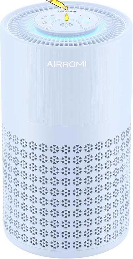 AIRROMI Air Purifier for Bedroom with HEPA 3-in-1 Filter, Pet Air Purifier for Home Cat Pee Smell, Covers Upto 990 Ft², Quiet 360° intake Air Cleaner for pet hair,allergies,Dust,Smoke A2001 Blue