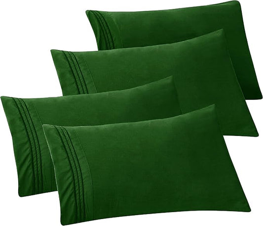 Elegant Comfort 4-PACK Solid Pillowcases 1500 Premium Hotel Quality Microfiber - Smooth Weave, Wrinkle and Stain Resistant, Easy Slip-On, 4-Piece Set, King Pillowcase, Hunter Green